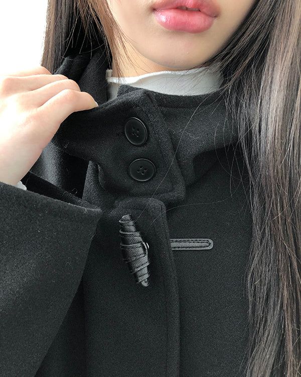 Huen High-Neck Duffle Oversized Wool Hooded Midi Coat