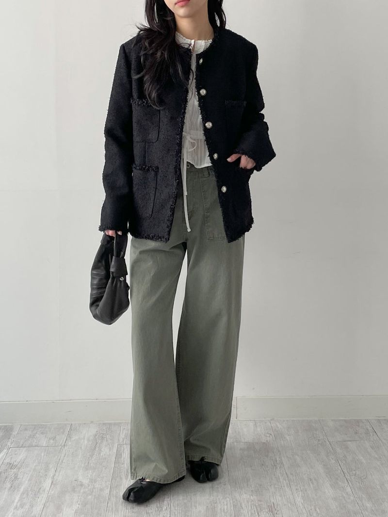 Pocket Fringe Half Tweed Jacket