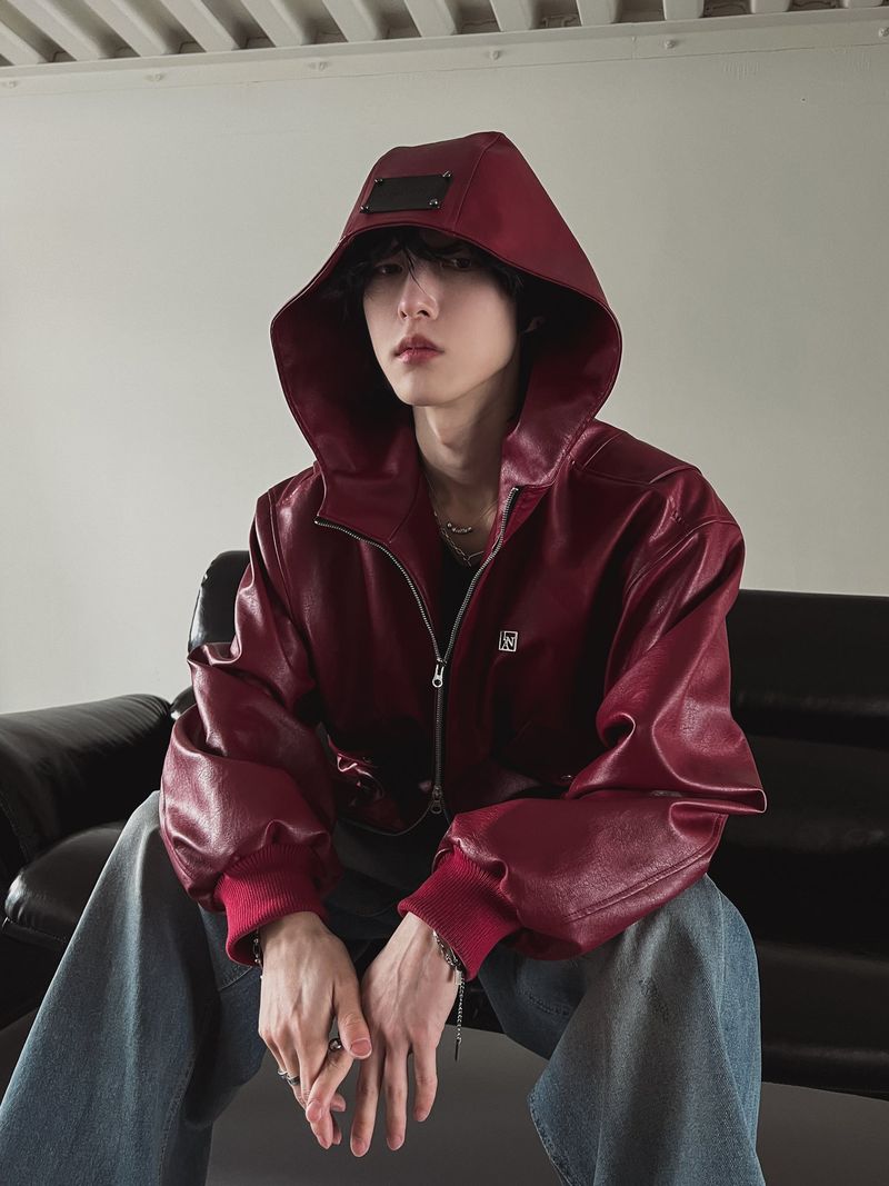 [PREMIUM/MADE] Nut leather label crop hooded jumper