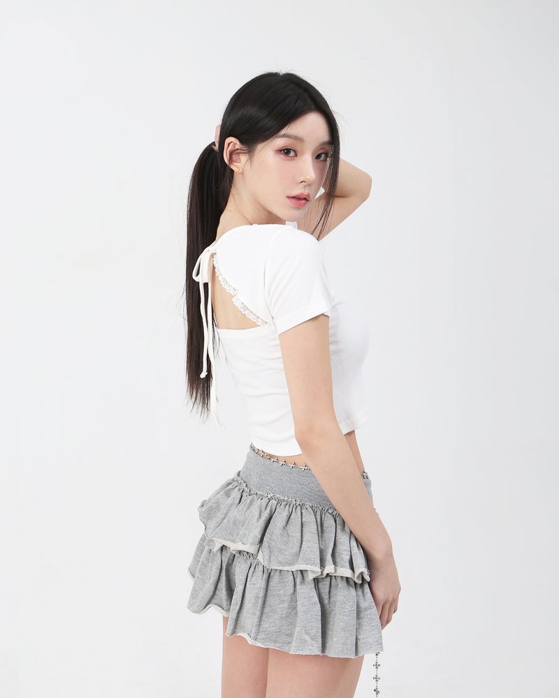 cattline（カトリーヌ）の「Lace V-neck Crop T-shirt White（Tops）」