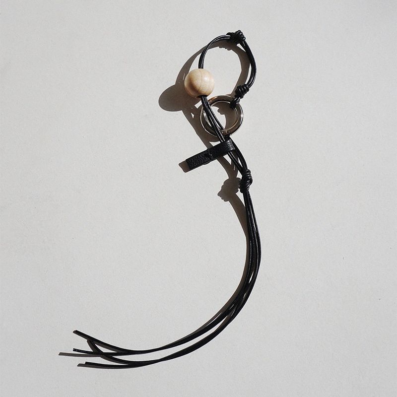 WOOD BALL LEATHER KEYRING