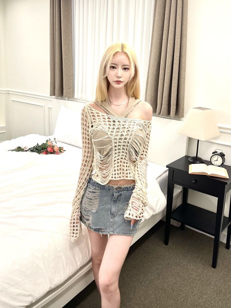 1329. Net damage summer knit (3color)