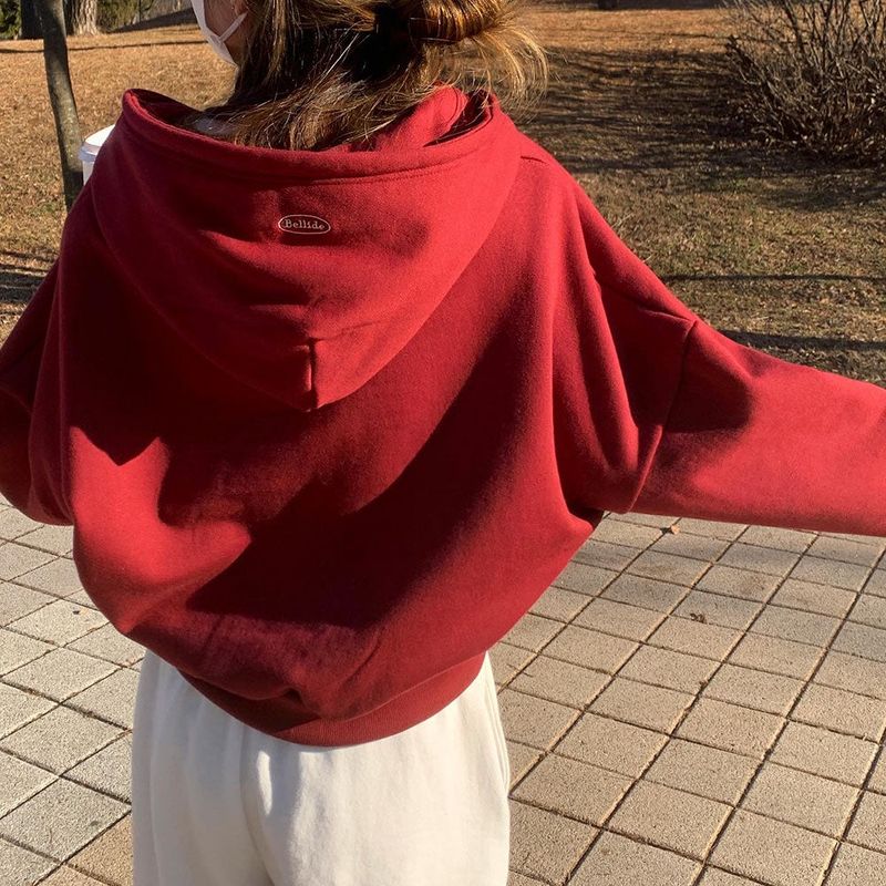 [Bellide made] embroidery napping hood zip-up