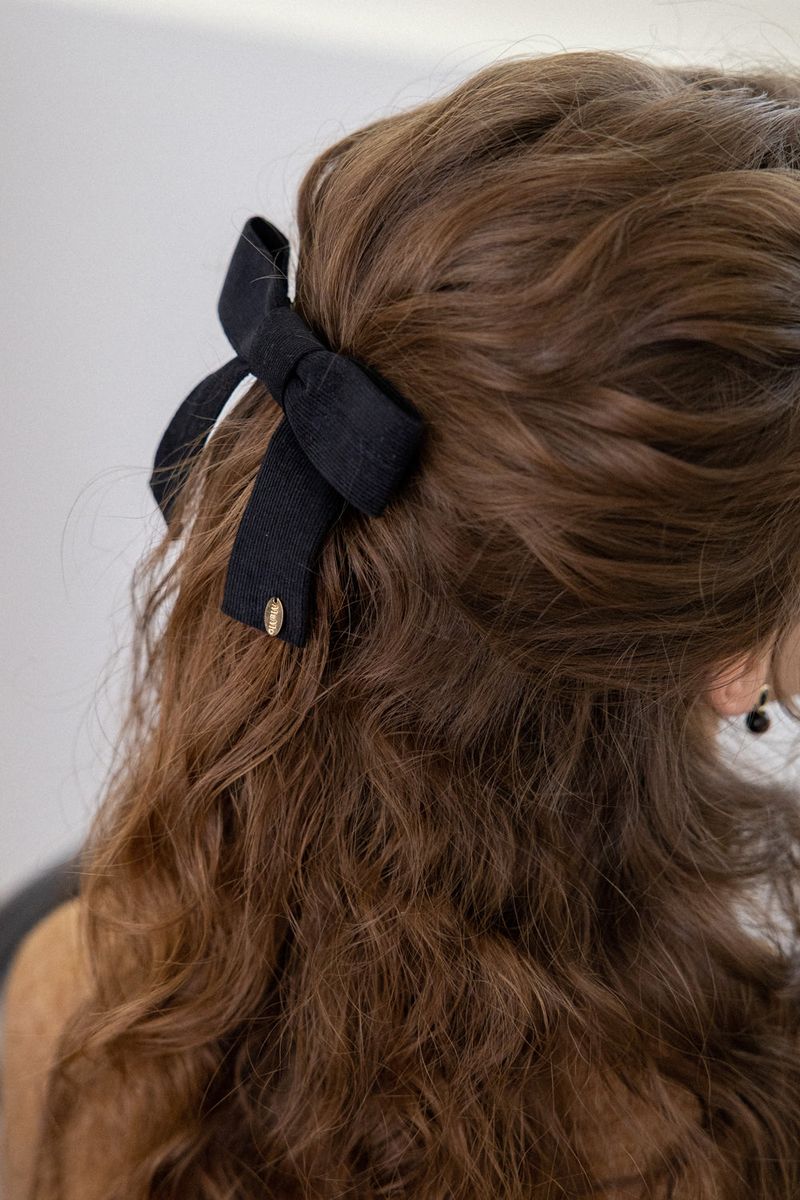 Black corduroy ribbon hairpin