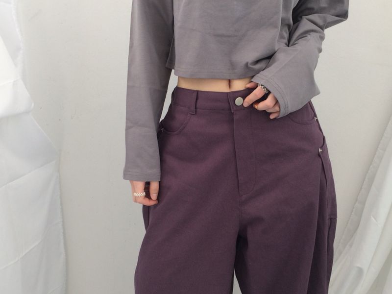 Semi-balloon pocket cotton pants