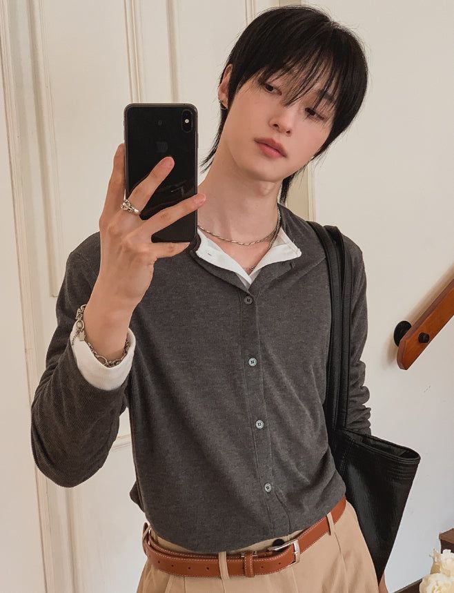 1+1 Daily Ribbed Round Cardigan