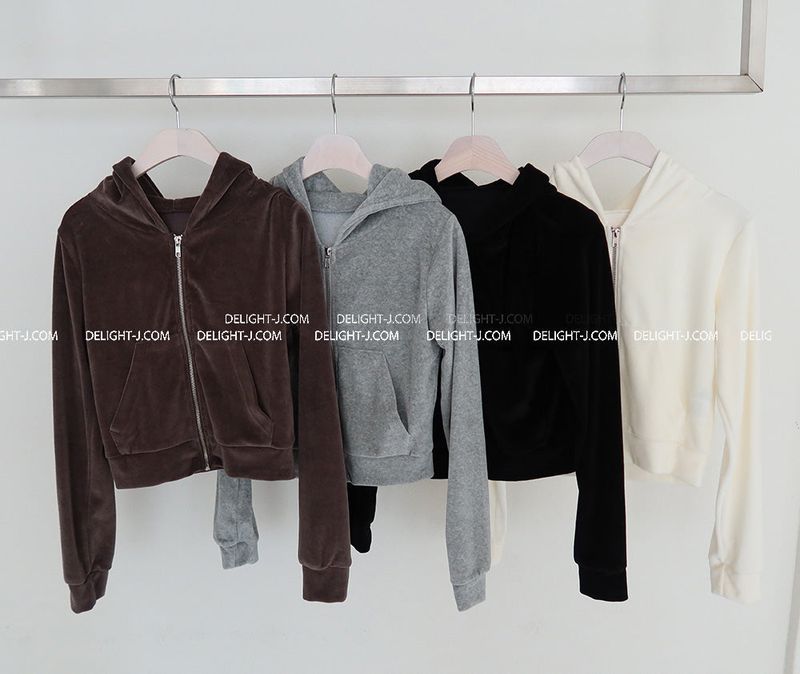 Velvet Cropped Hooded Zip-Up