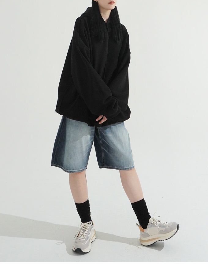 Grayish Washing Skater Half Pants