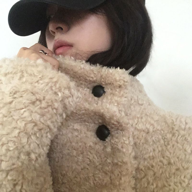 Hafe Wool Suede Button Half Coat Fur Jacket