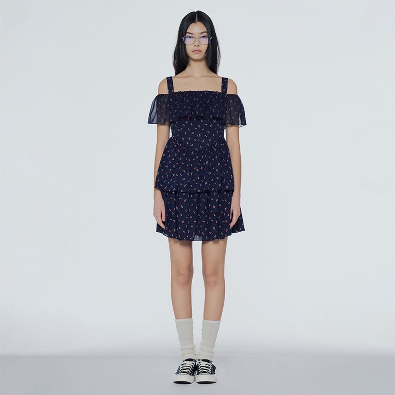 Off-the-shoulder tiered mini dress
