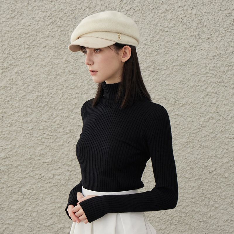 VA Stud Wool Combo Newsboy Cap / Ivory