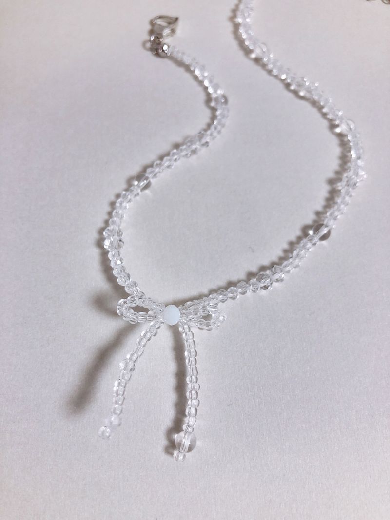 Mini Ribbon Beaded Necklace White