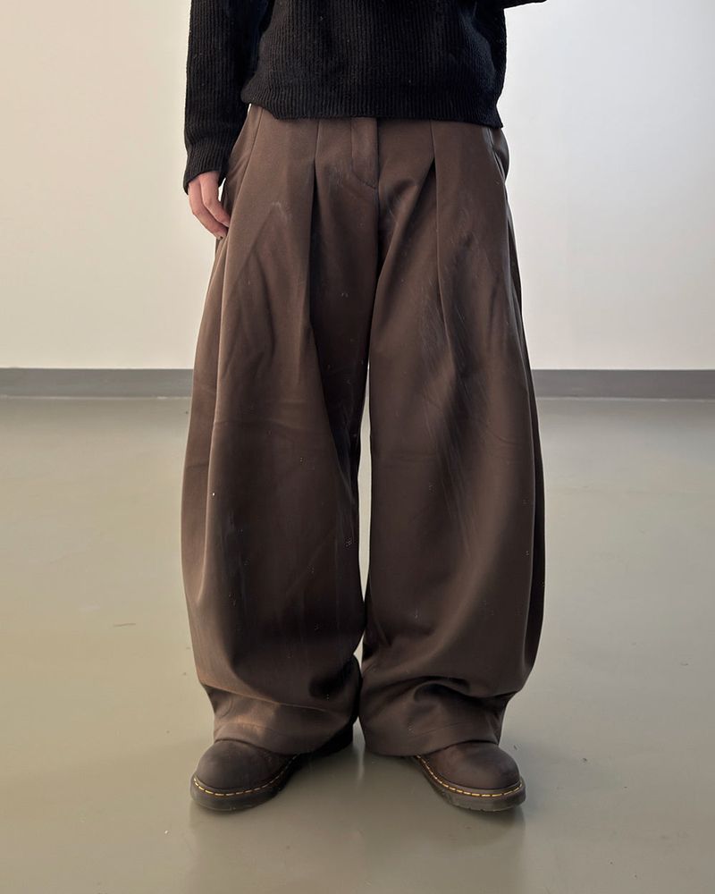 Worvel Wool Wide Pintuck Slacks
