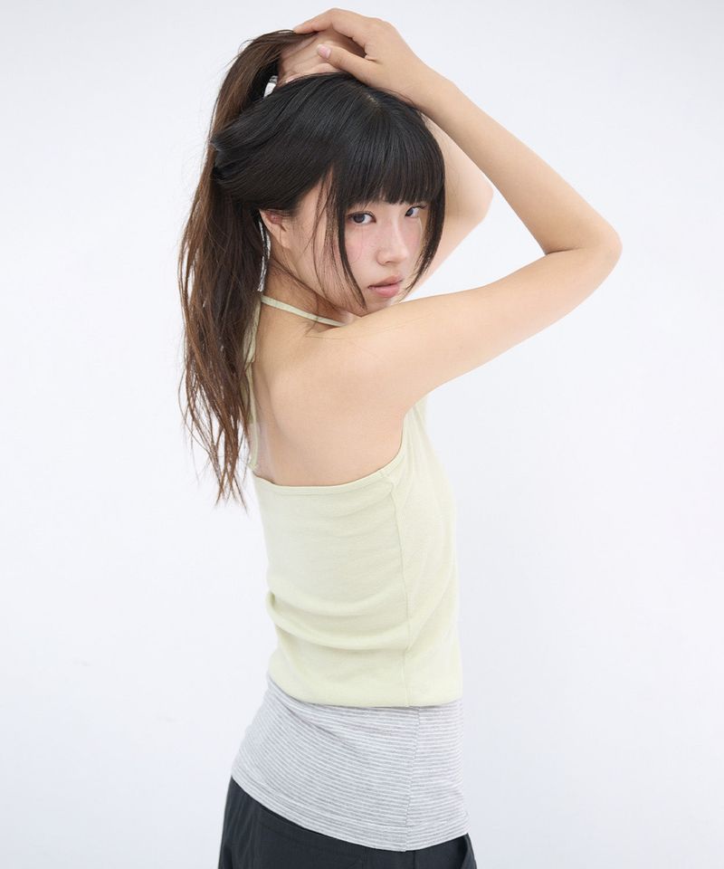 ITZAVIBE（イッザバイブ）の「STRIPE LAYERED HALTER TOP - GREEN（Tops）」