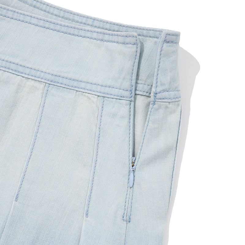 GRADATION PLEATS DENIM SKIRT [BLUE]