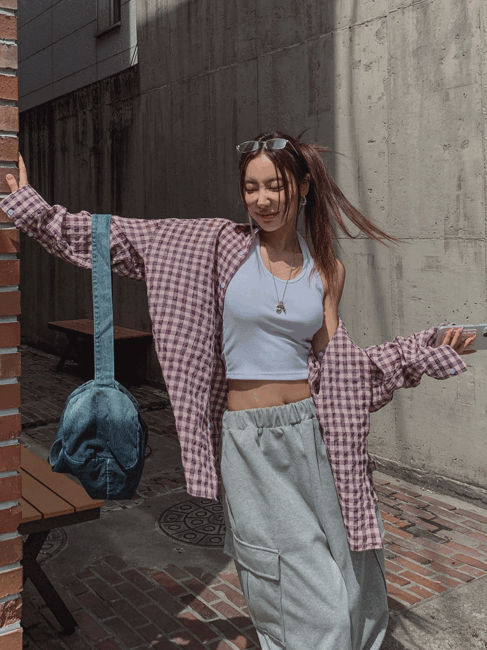 ULAN（ユレン）の「フルーツシアコットンオーバーフィットチェックシャツ（トップス）」