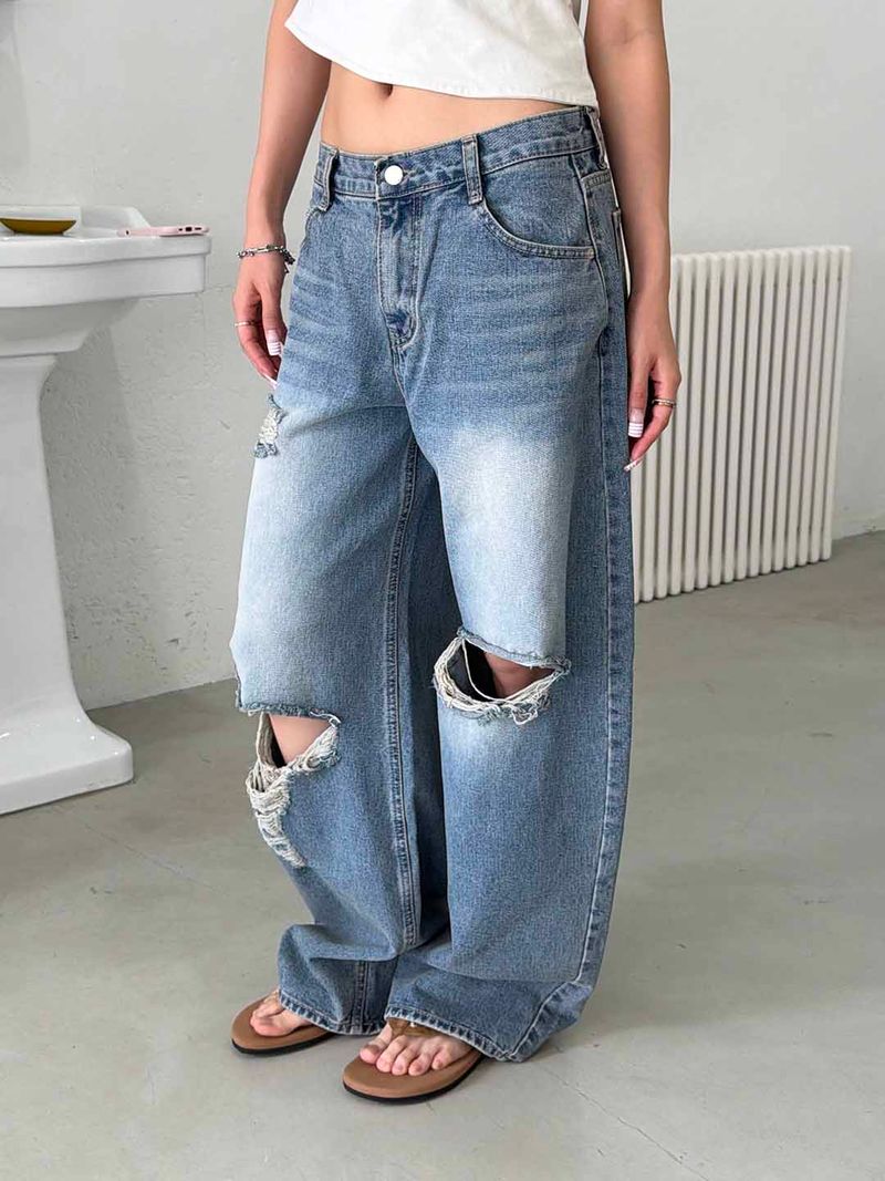 MUZESEOUL(ミューズソウル)の「Washed damage wide denim pants(Pants)」