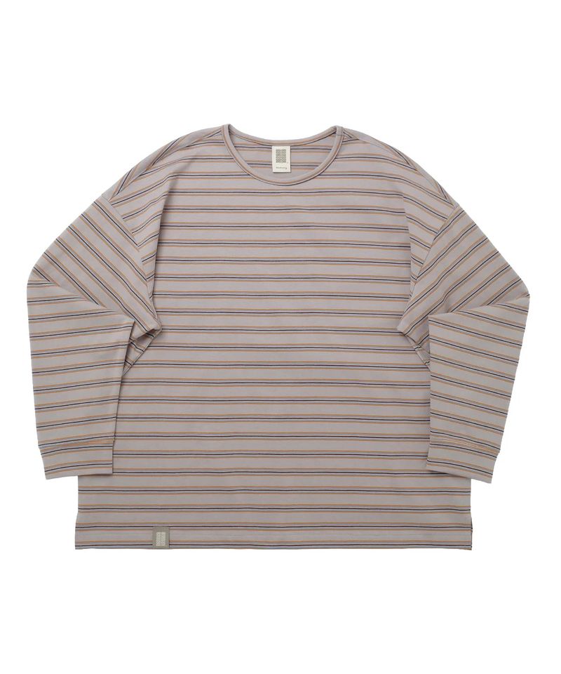 A NOTHING（アナッシング）の「ストライプ バインディングネック ボックス ティー (Warm Gray)（トップス）」