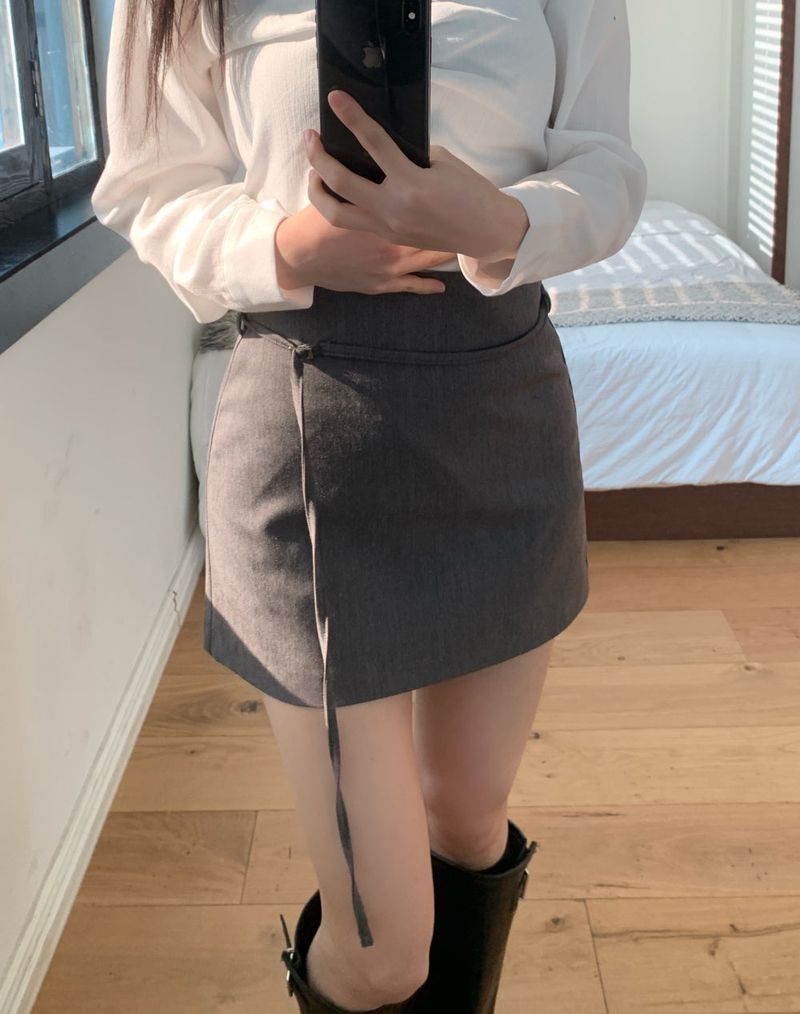 Slate Line Thin Belt Formal Mini Skirt