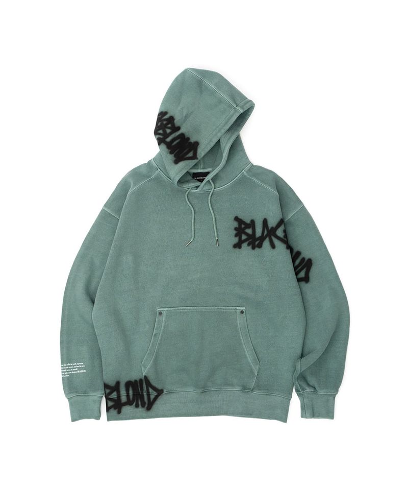 BLACKBLOND（ブラックブロンド）の「BBD ディスオーダーグラフィティーロゴピグメントフーディー (ダストグリーン)（トップス）」