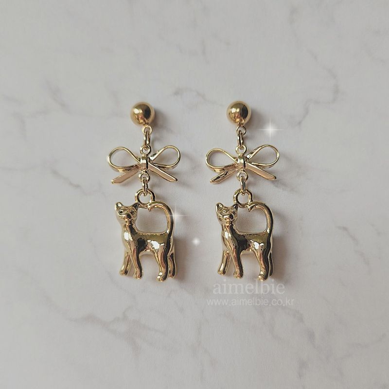 Kitty and Bow Piercing - Gold Color