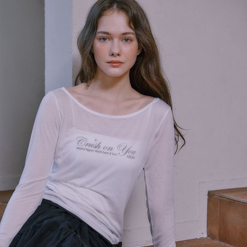 LuluChou（ルルシュ）の「シースルーボートネックTシャツ - ホワイト（トップス）」
