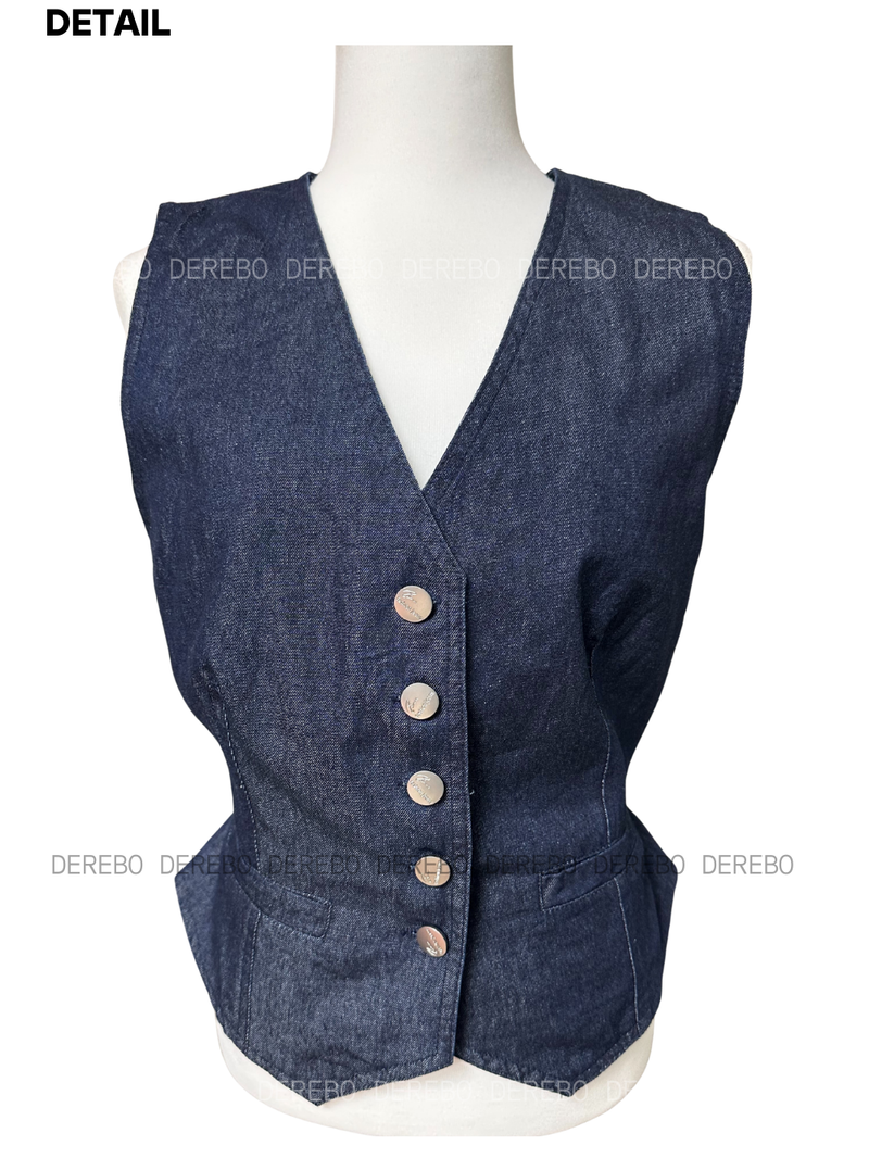 Dark blue denim vest pants two-piece