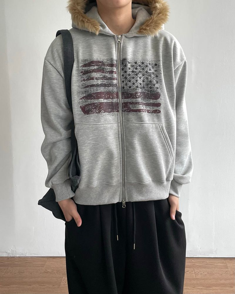 IDF（アイディーエフ）の「Flag Crop Napping Zip-up Hoodie（Tops）」