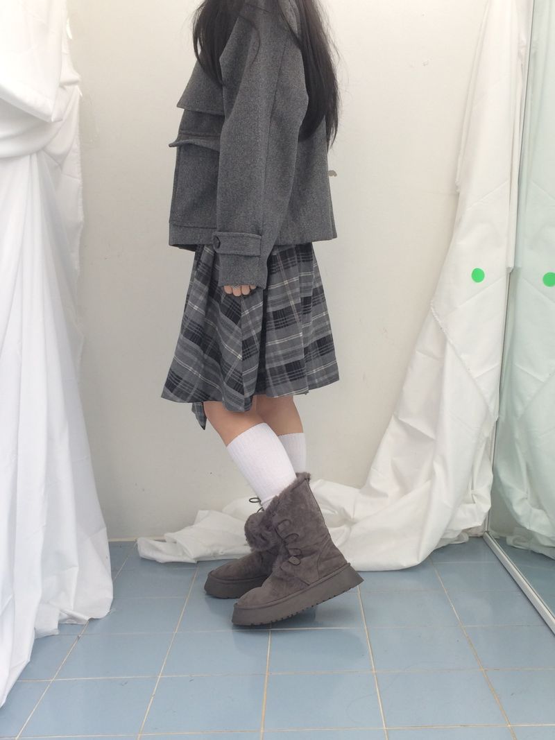 Charcoal Blend Checkered Layered Skirt