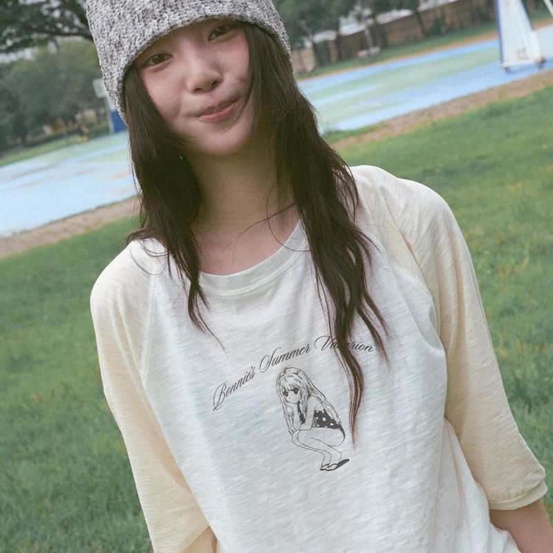 KOOKEESEE（クキシ）の「Bonnie Two Tone Slub Raglan Tee (ivory/cream)（Tops）」