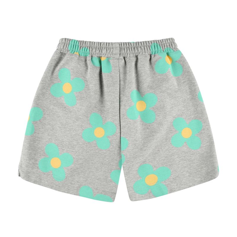 Green flower pattern Shorts [Melange grey]
