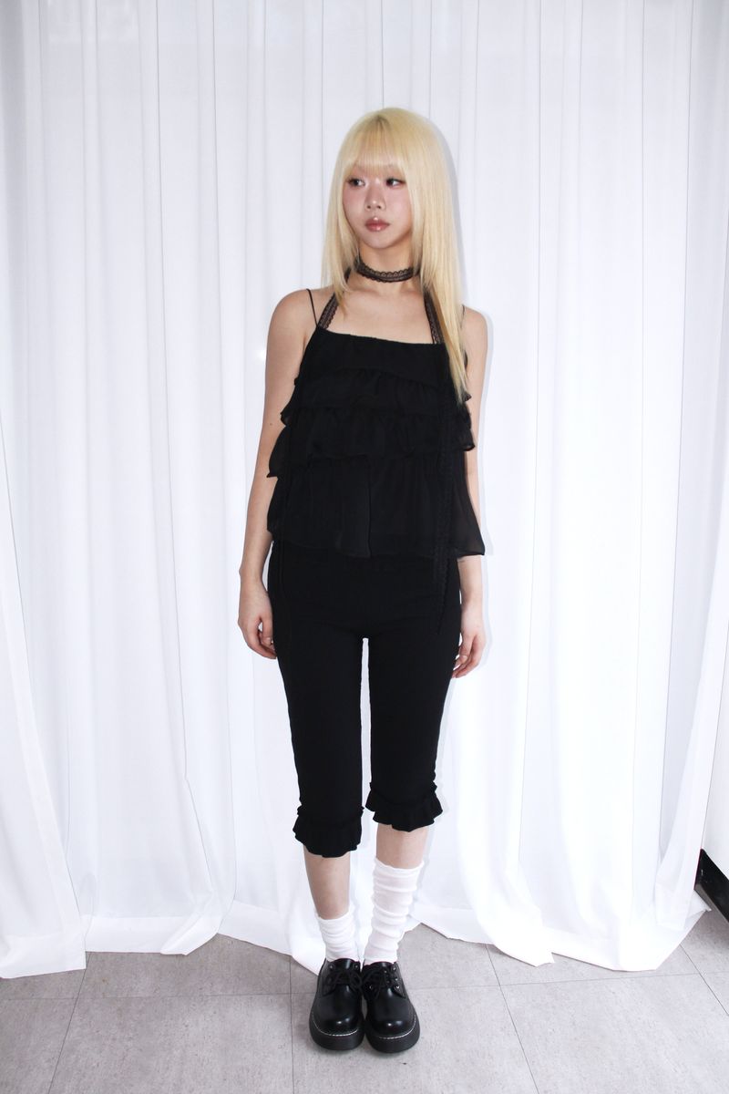 frill chiffon see-through sleeveless (2colors)