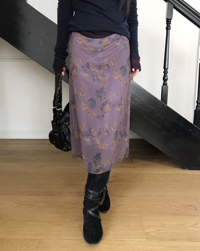 Jubel Flower Chiffon Midi Skirt