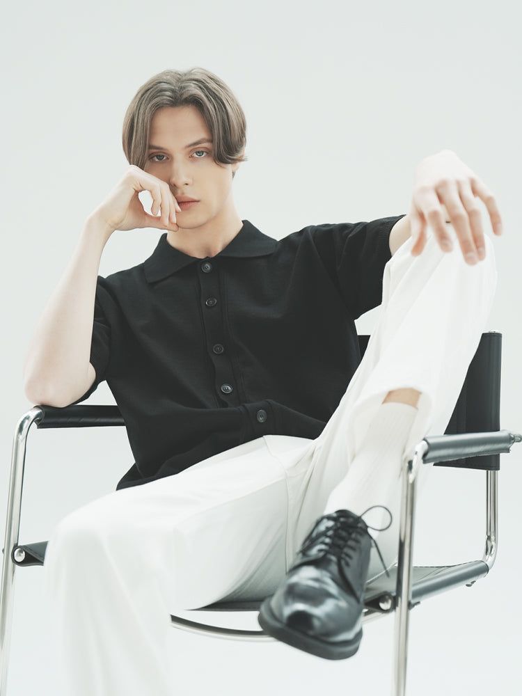 T1015 OPEN SHORT-SLEEVED KNIT_BLACK
