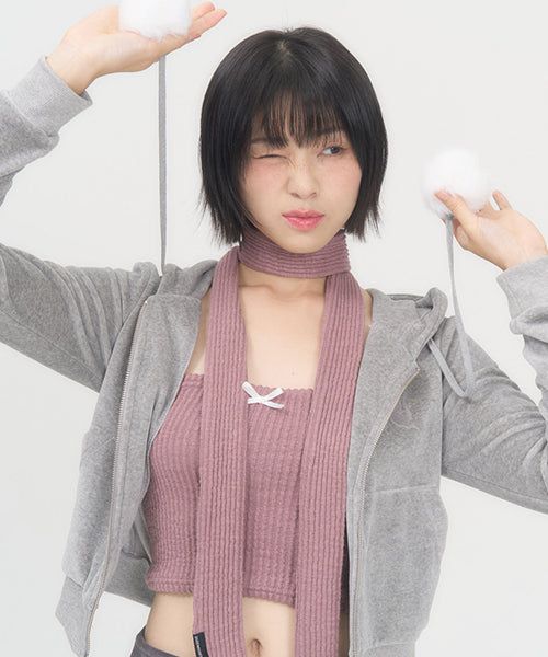 ZIZEMUSEUM（ジゼミュージアム）の「RIBBON KNIT TUBE TOP (INDI PINK)（Tops）」