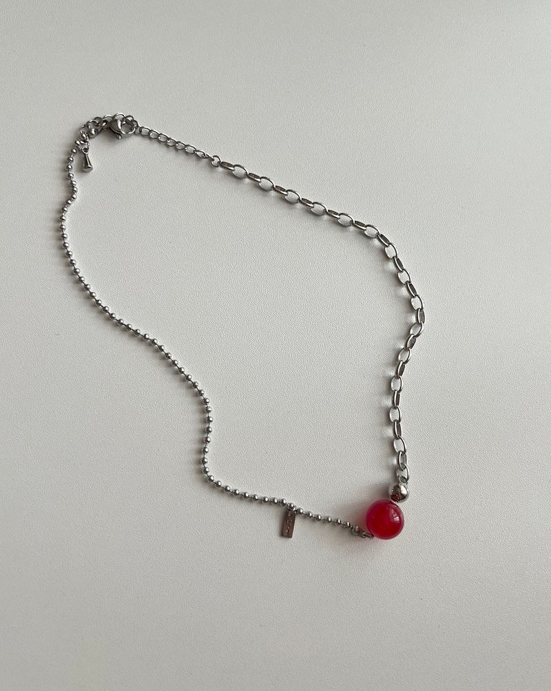 Ret Red Jade Stone Christmas Gift Recommendation Stainless Steel Bold Ball Layered Choker Short Beads Necklace