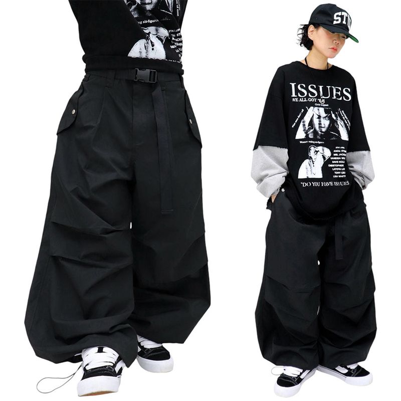 wide-parasuit buckle pants
