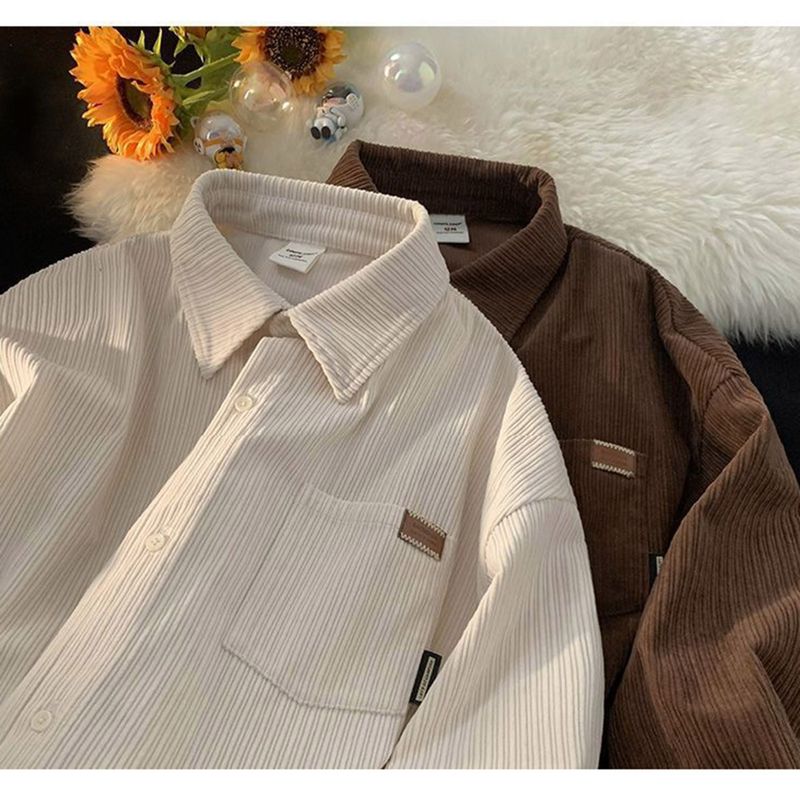 [Unisex] Corduroy Pocket Layered Long Sleeve Shirt (3 colors)