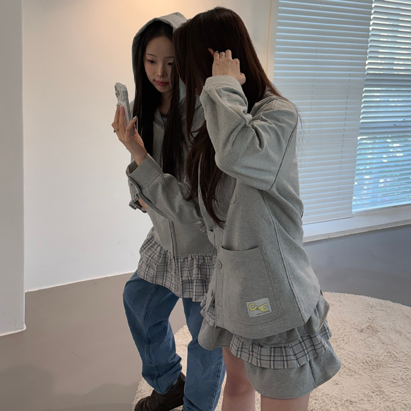 CEC ZIP-UP HOODIE DRESS(GRAY)