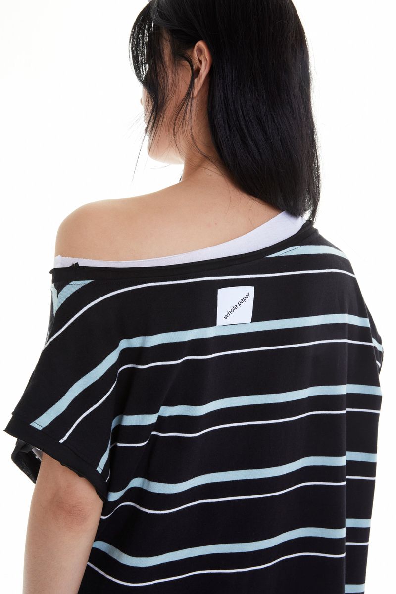 UNBALANCED STRIPED LAYERED SLEEVELESS (BLACK)