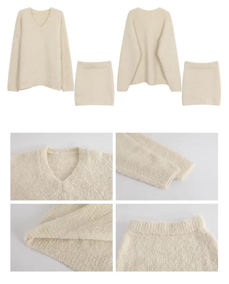Cloud V-neck Knit Skirt Two-piece