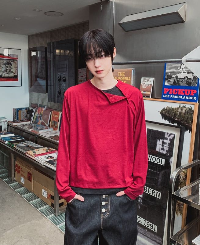 2PLAN（ツープラン）の「Notch diagonal button layered long sleeve（Tops）」