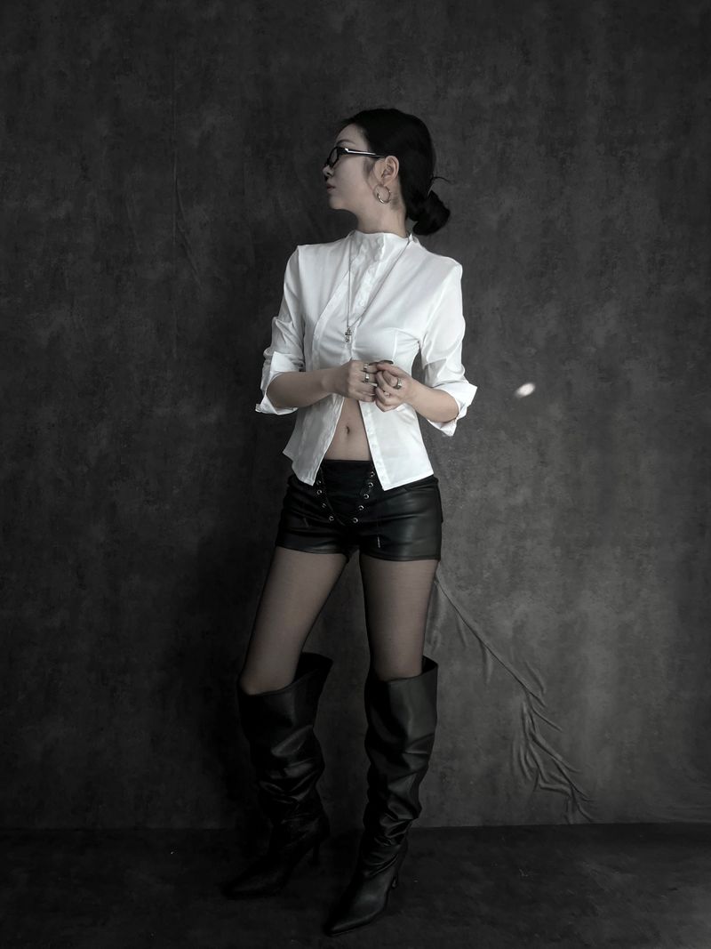 slim semi high-neck button shirt (2color)