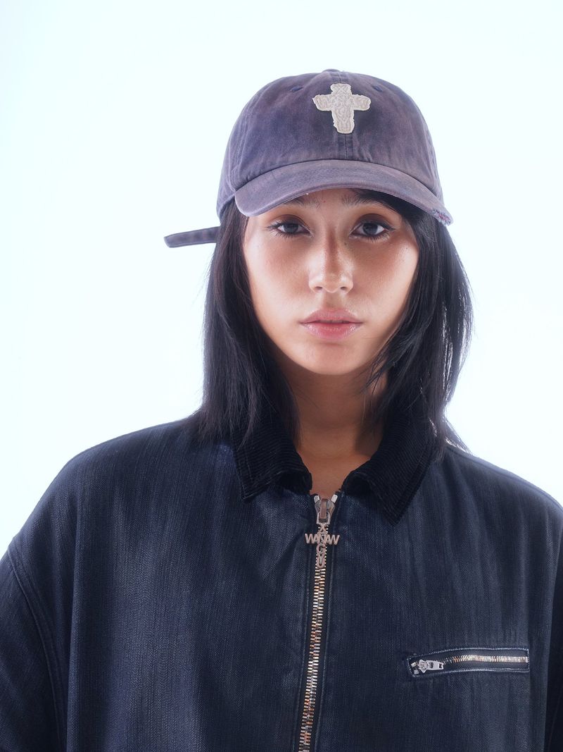TWILL FADED RANDOM STITCH EMBROIDERY PATCH WASHED BALLCAP