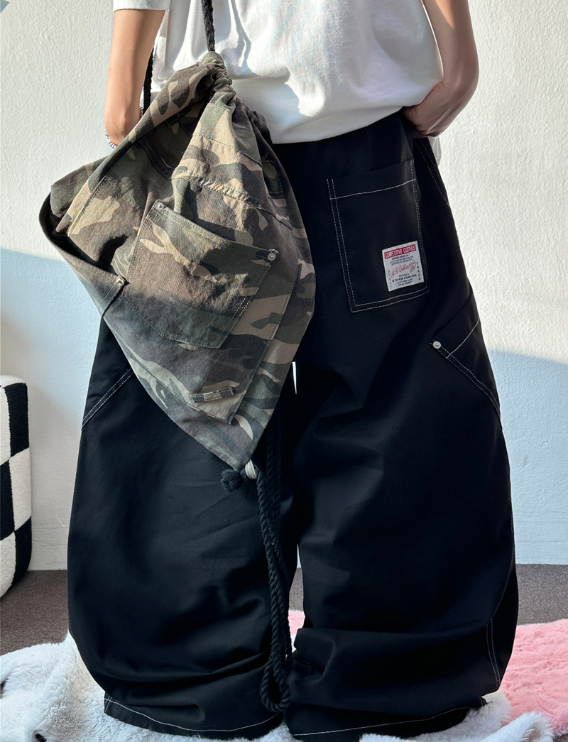 BACK PATCH 🇺🇸 COTTON RIVET BALLOON LONG PANTS 🍰💚🤎🖤 - 4 COLORS