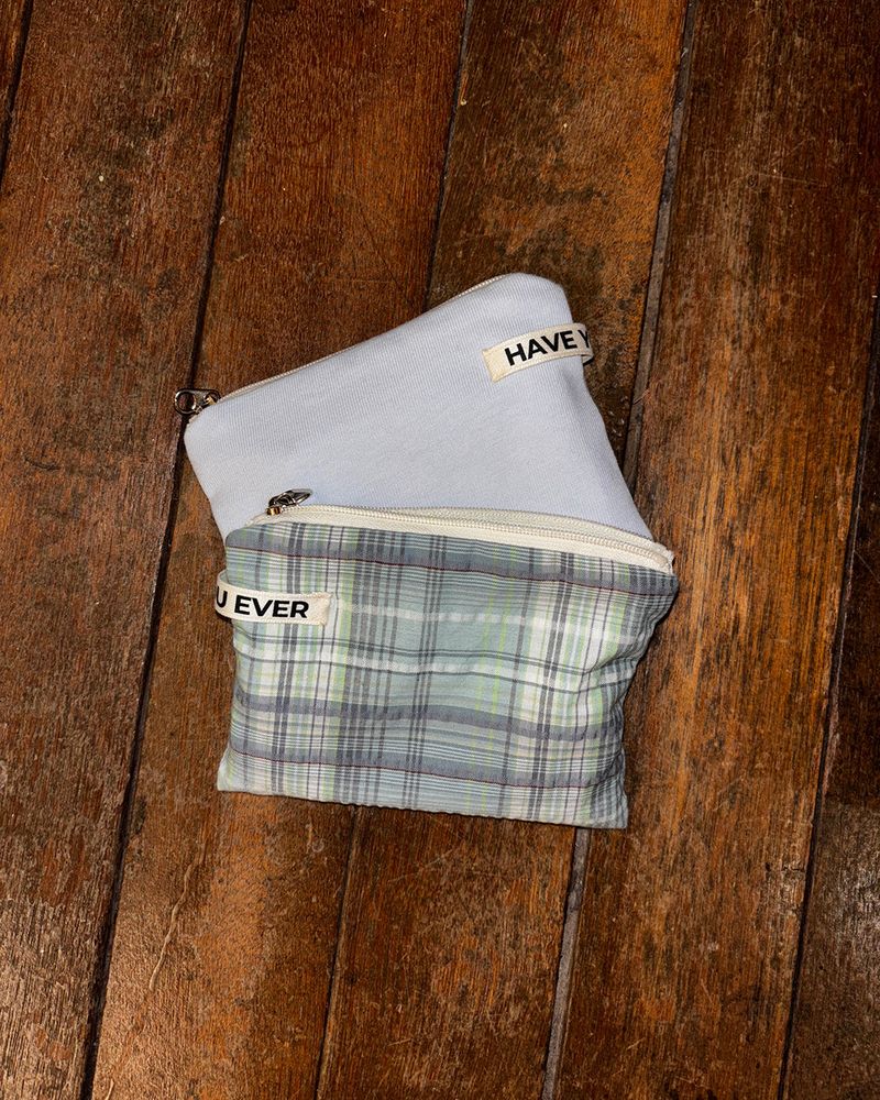Check flat pouch - blue , M size