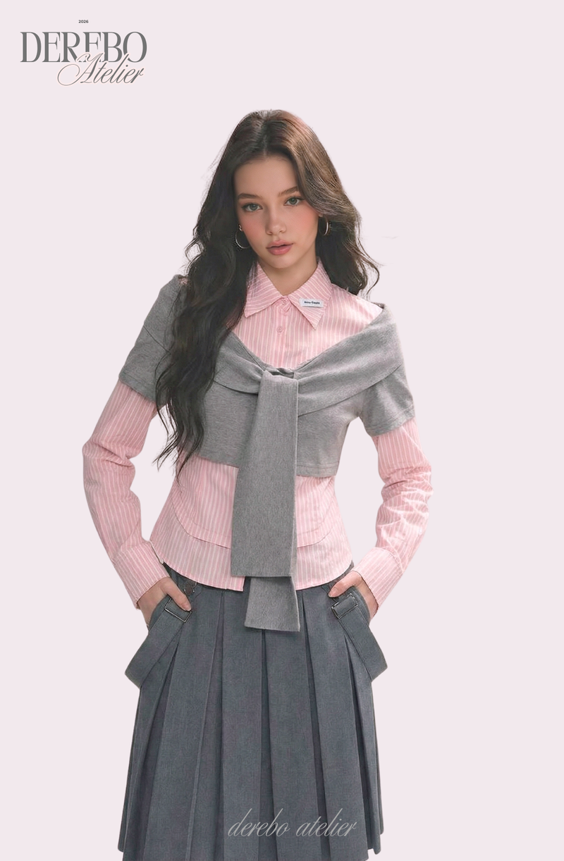 pink striped layered cardigan shirt