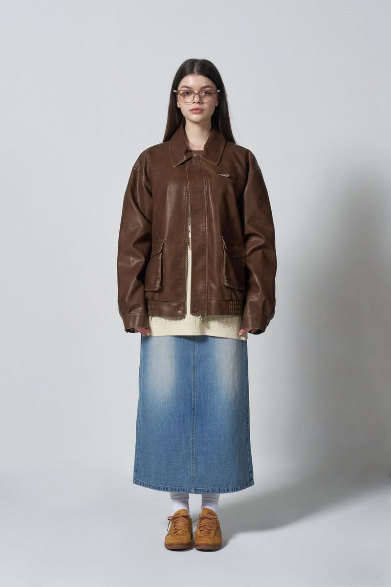 Vegan Leather Pocket blouson - BROWN