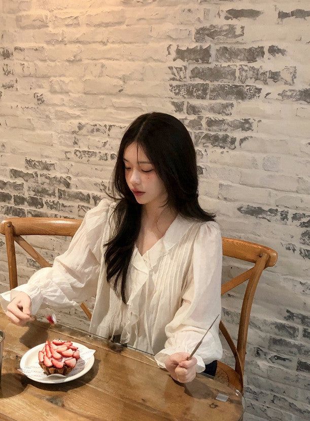 AD Strap Pintuck Frill Ruffle Blouse (3color)