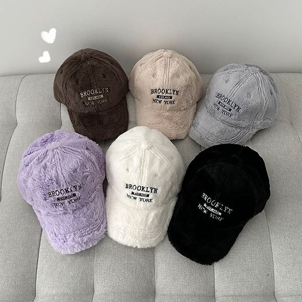 Noah Brooklyn Lettering Embroidery Fur Ball Cap 
